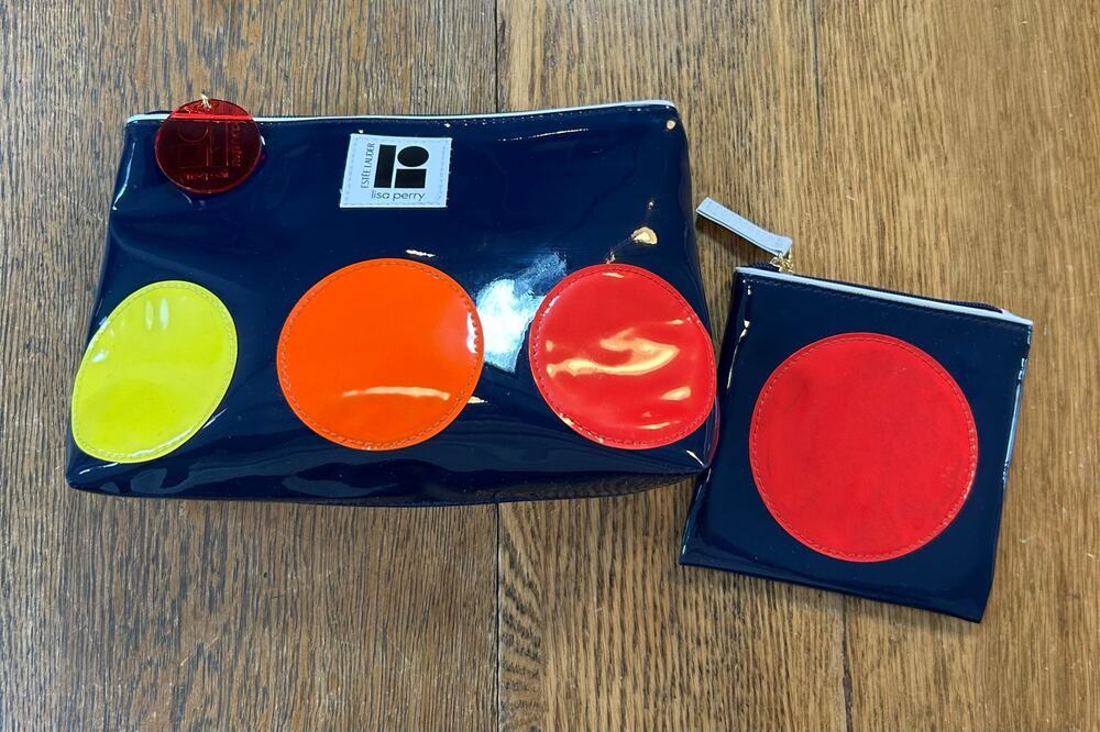Estee’ Lauder x Lisa Perry Cosmetic Case Set of 2 Navy Blue Patent Retro Style